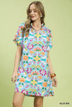 Load image into Gallery viewer, Umgee Blue Floral Split Neck Dress