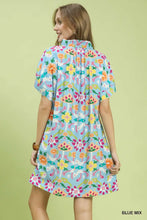 Load image into Gallery viewer, Umgee Blue Floral Split Neck Dress