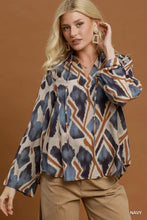 Load image into Gallery viewer, Abstract Ikat Print Tie-Neck Blouse