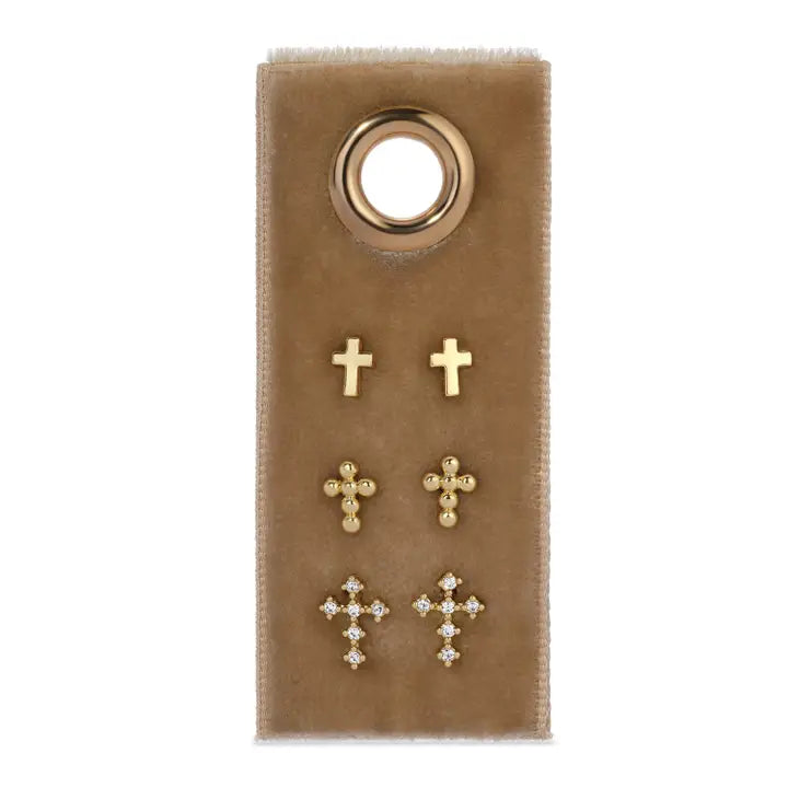 Cross Velvet Stud Gift Set Gold