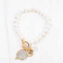 Load image into Gallery viewer, CAROLINE HILL ROMA PEARL BEADED COIN BRACELET
