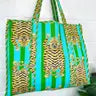 FOLKLORE COUTURE QUILTED TOTE TIGER BLUE/GREEN