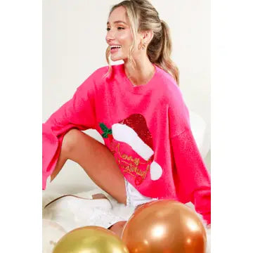 SEQUIN CHRISTMAS SANTA HAT SWEATER