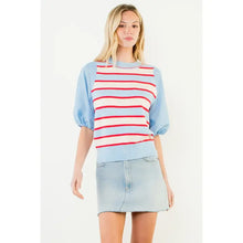 Load image into Gallery viewer, THML Puff Sleeve Stiped Knit Top
