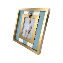 Load image into Gallery viewer, Gold Cross Striped Frame Blue
