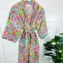 FOLKLORE COUTURE ROBE/ DUSTER PINK TROPICAL SOUTHERN TOWN