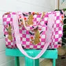 FOLKLORE COUTURE QUILTED WEEKENDER PINK CHECKERED JAGUAR