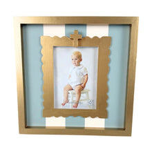 Load image into Gallery viewer, Gold Cross Striped Frame Blue
