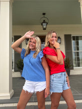 Load image into Gallery viewer, Blue Ruffle Sleeve Top
