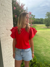 Load image into Gallery viewer, Red Flutter Ruffle Sleeve Top
