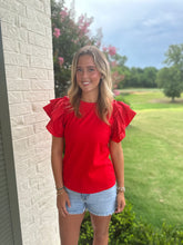Load image into Gallery viewer, Red Flutter Ruffle Sleeve Top
