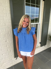 Load image into Gallery viewer, Blue Ruffle Sleeve Top
