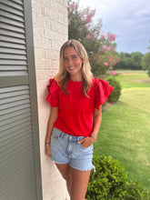Load image into Gallery viewer, Red Flutter Ruffle Sleeve Top

